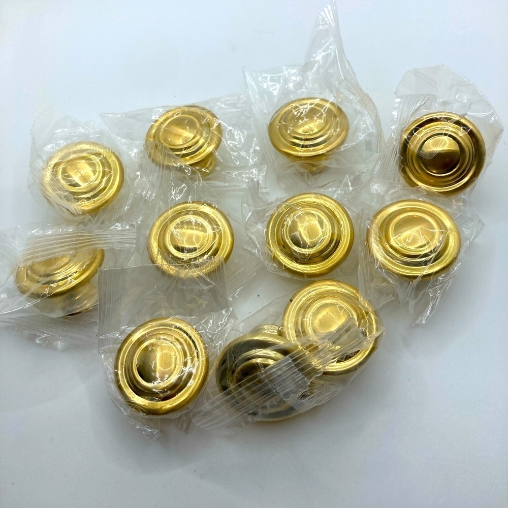 New x11 Gold Colour Furniture Cabinet Knob Pulls 1.3 - 1.4 Diameter/ .9 - 1” H